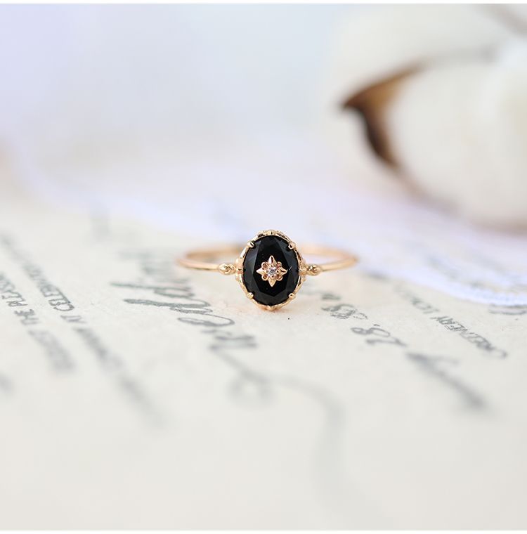 Agete black agate ring Akador 22nd autumn same style Japanese