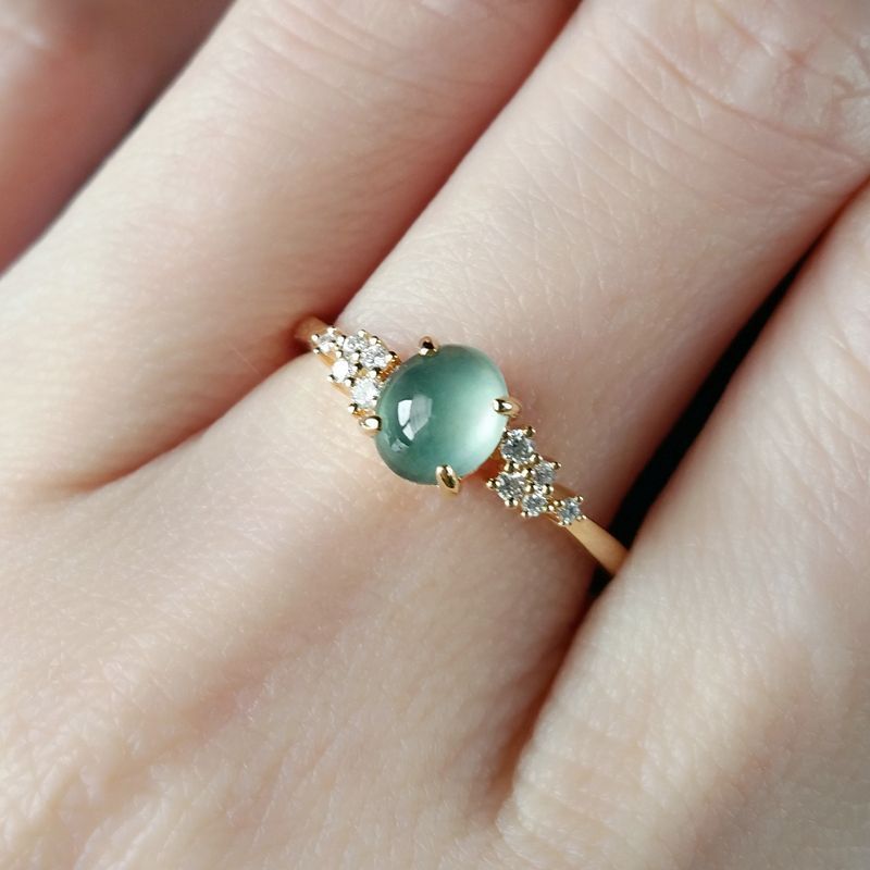 Moss Agate Floating Blue Ring