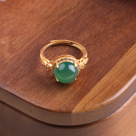 Inlaid Imperial Green Jadeite Ring