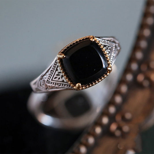 Black Gold Geode S925 Silver Ring