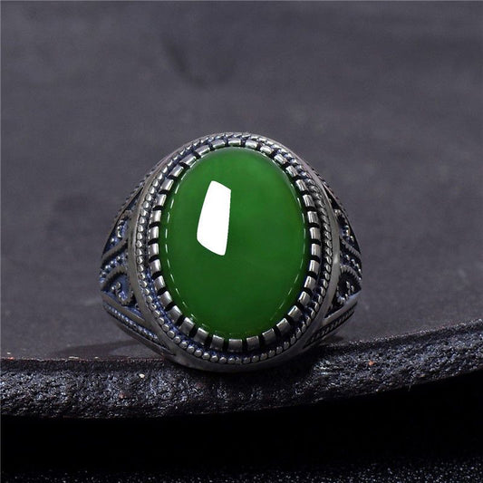 Green Jadeite Ring Inlaid with Spinach Green Jadeite