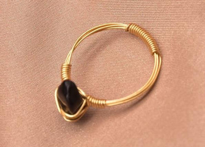 Natural Black Agate Ring - Genuine Gemstone