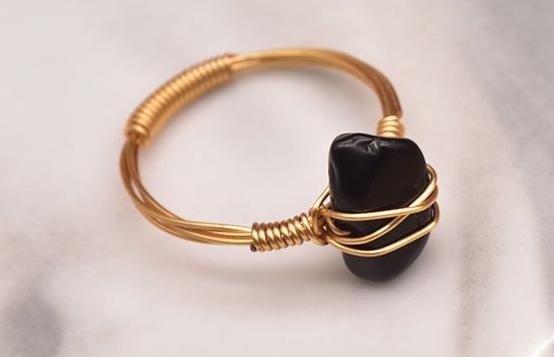 Natural Black Agate Ring - Genuine Gemstone