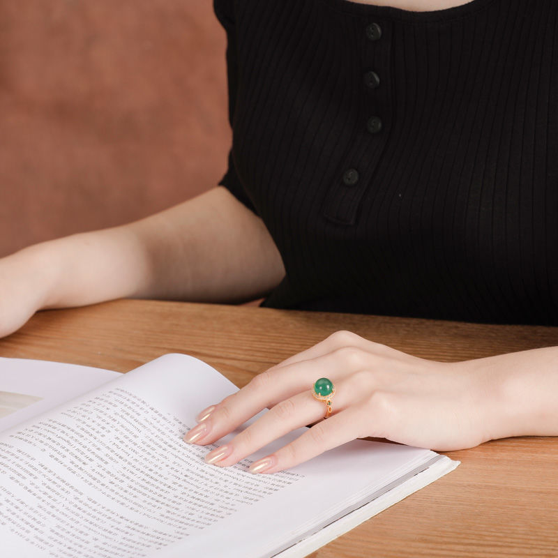 Inlaid Imperial Green Jadeite Ring