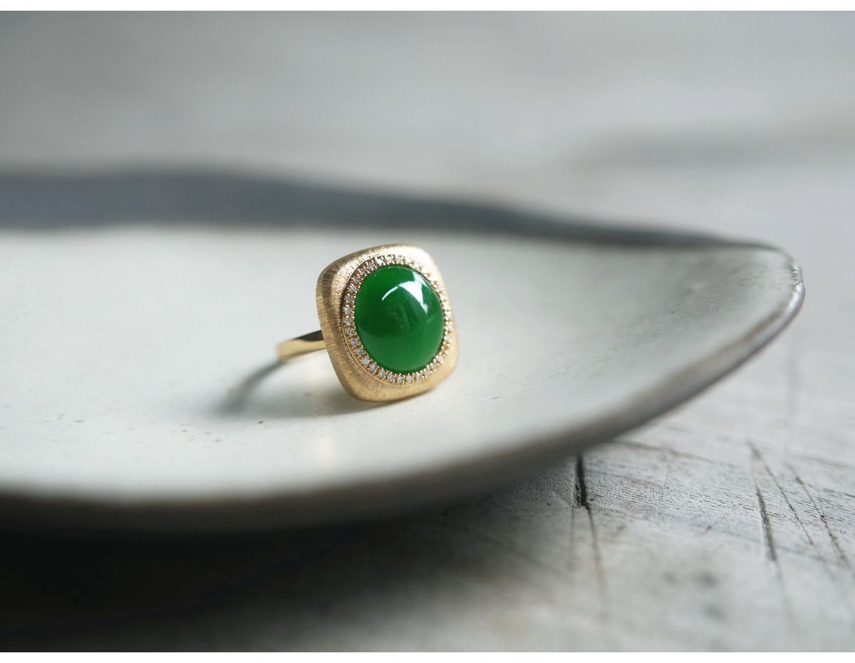 Ice Seed Sun Green Jadeite Ring with S925 Gold