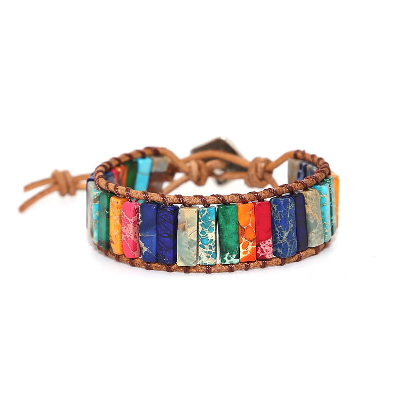 Handcrafted Imperial Jasper Woven Leather Bracelet for Women