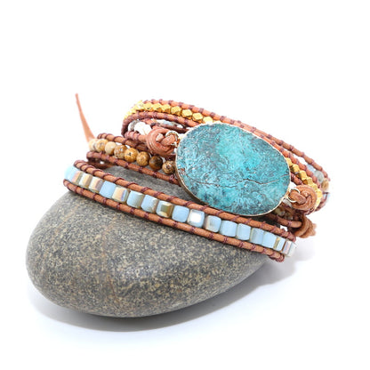 Natural Ocean Jasper Beaded Stone Weave Bracelet