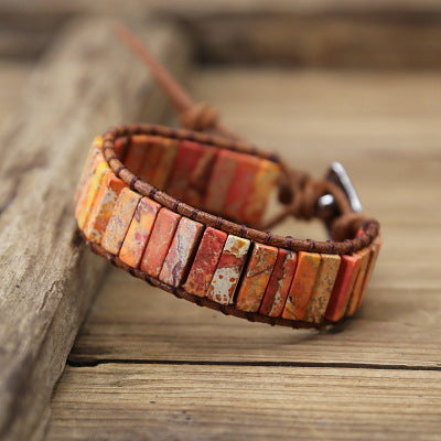 Handcrafted Imperial Jasper Woven Leather Bracelet for Women