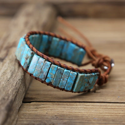 Handcrafted Imperial Jasper Woven Leather Bracelet for Women