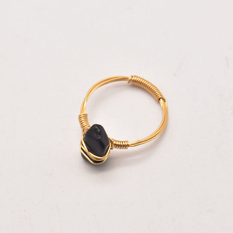 Natural Black Agate Ring - Genuine Gemstone