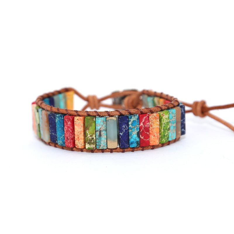 Handcrafted Imperial Jasper Woven Leather Bracelet for Women