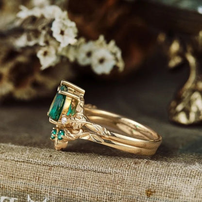 Emerald - Leaf Fantasy Ring