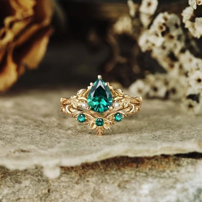 Emerald - Leaf Fantasy Ring