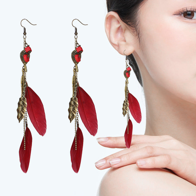 Boho Feather Drop Earrings