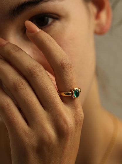 Gold-Plated Egg-Face Emerald Vintage Ring