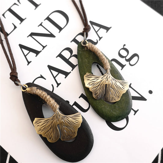 Retro Ethnic Style Wood Maple Leaf Necklace