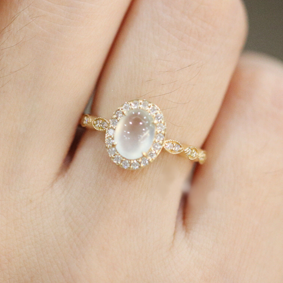 Moonstone Mesh White Jade Ring