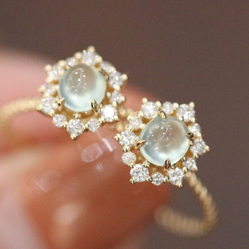 Moonstone Jadeite Diamond Snowflake Ring