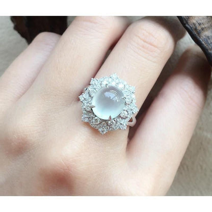 Gold-Set Nephrite Diamond Snowflake Ring