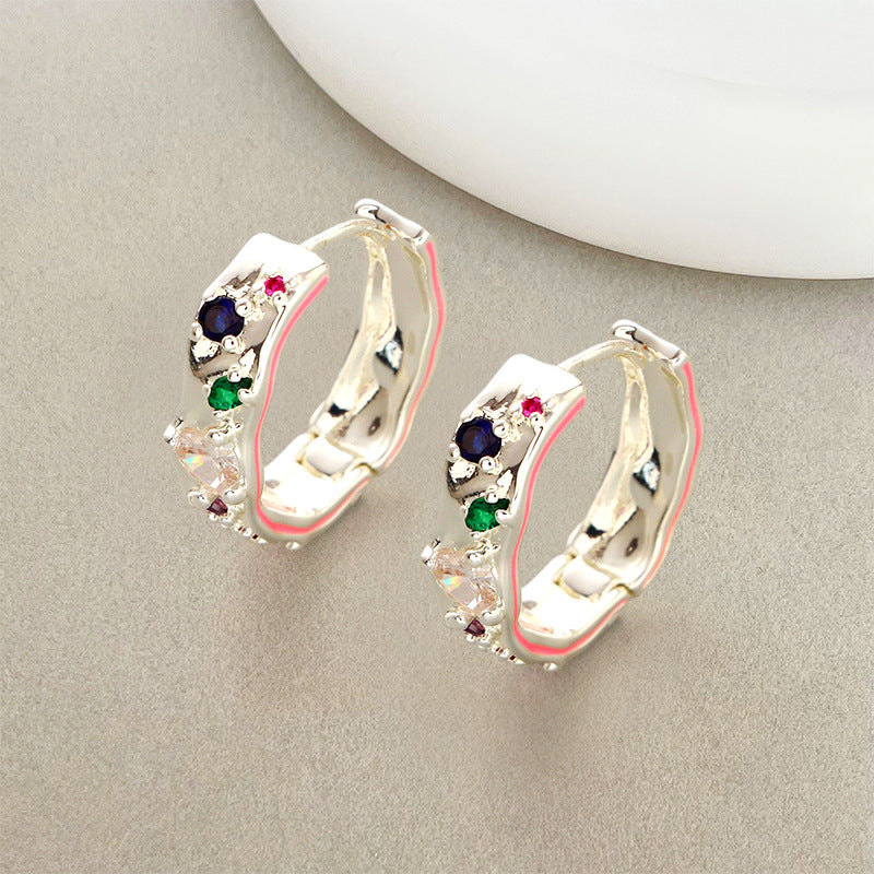 "Extravagant Irregularity" Enamel Drop Oil Earrings with Colorful Gemstone Accents