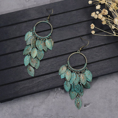 Bronze Leaf Tassel Earrings