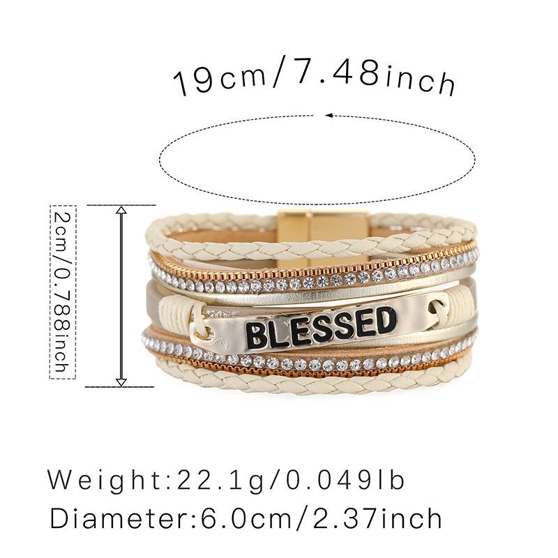 Ethnic Style PU Leather Hand Accessory with Alloy Accents Multi-layer Diamond-Set Bracelet (Unisex)