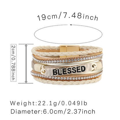 Ethnic Style PU Leather Hand Accessory with Alloy Accents Multi-layer Diamond-Set Bracelet (Unisex)