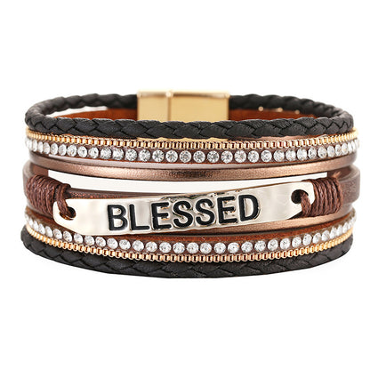 Ethnic Style PU Leather Hand Accessory with Alloy Accents Multi-layer Diamond-Set Bracelet (Unisex)