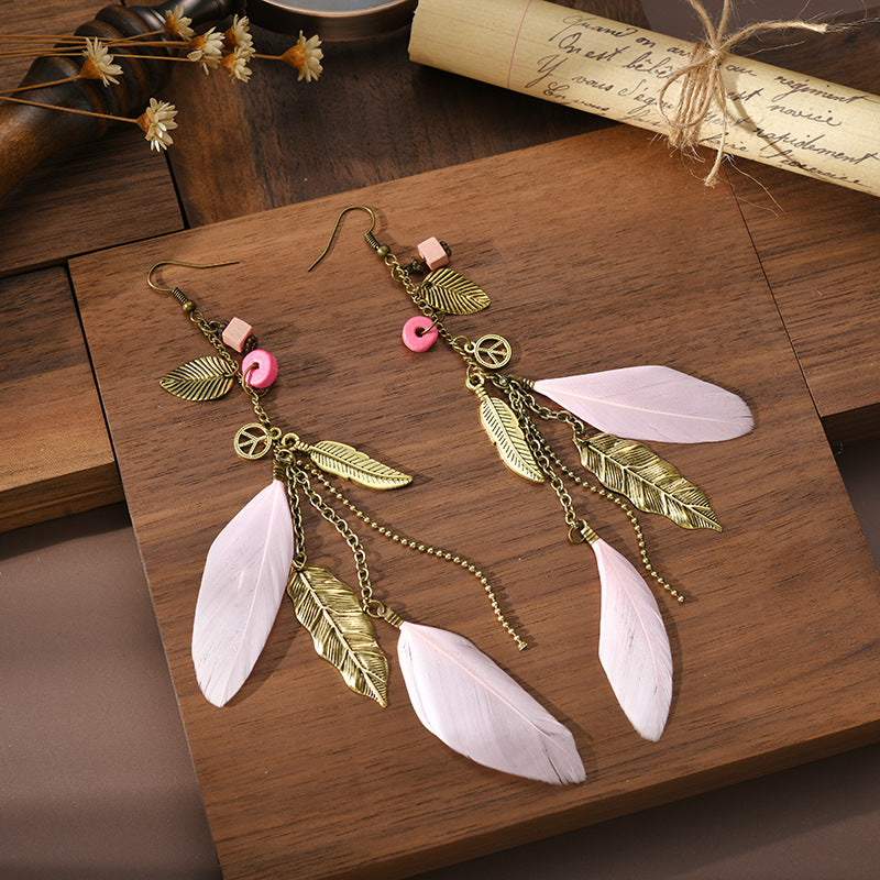 Boho Feather Drop Earrings