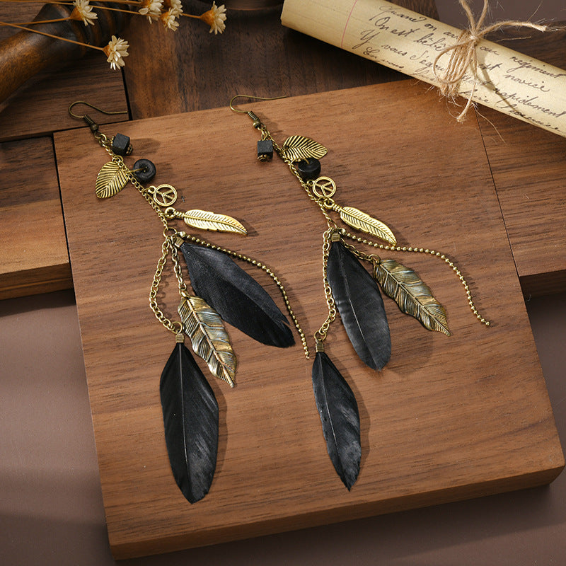 Boho Feather Drop Earrings