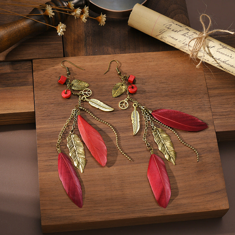 Boho Feather Drop Earrings