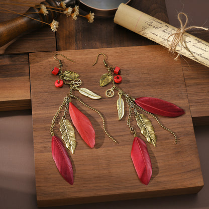 Boho Feather Drop Earrings