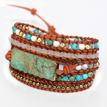 Rectangular Turquoise Beaded Multi-layer Bracelet