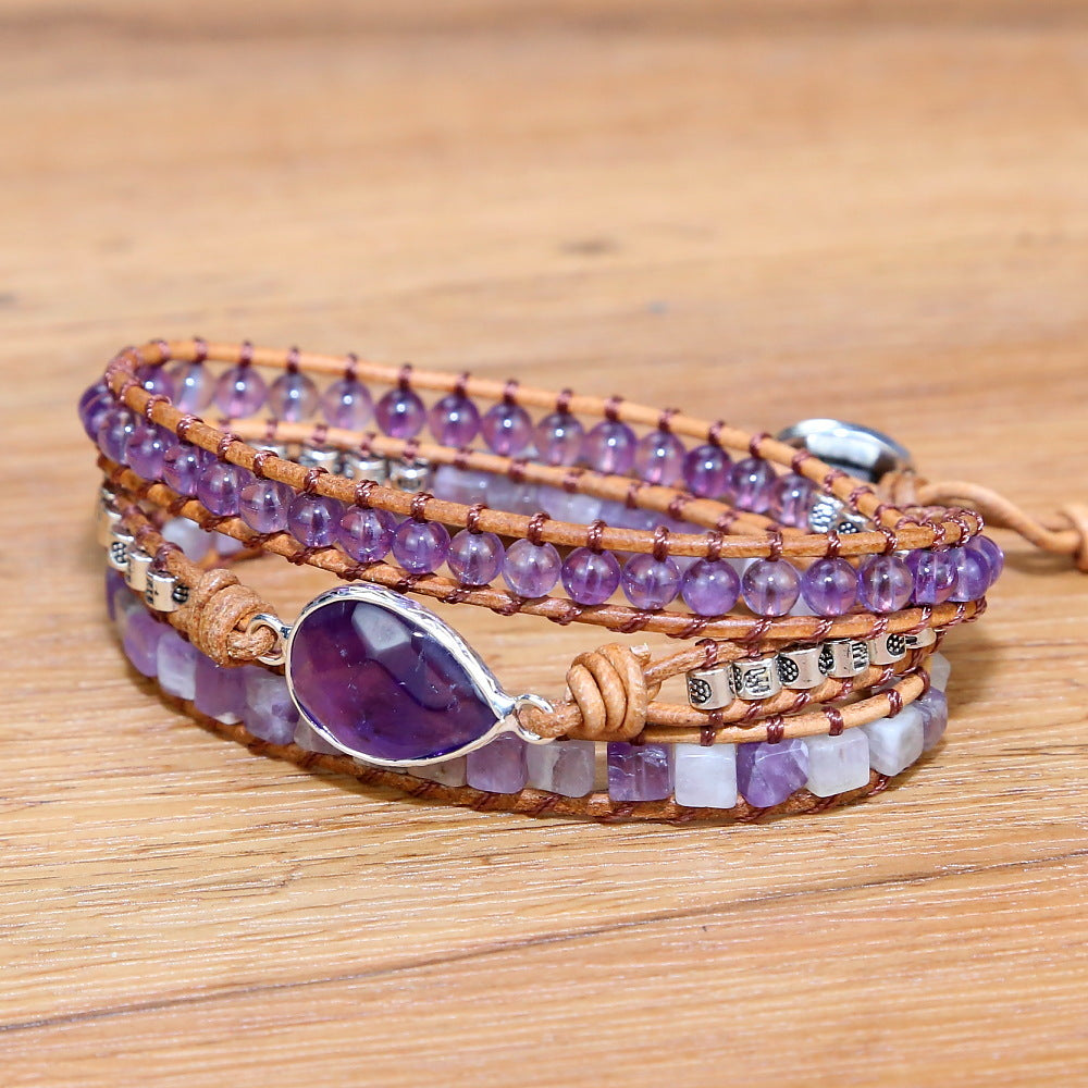 Natural Amethyst Beaded Bracelet with Braided Design
