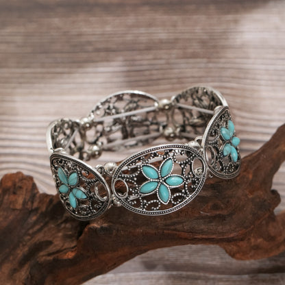 Bohemian Hollow Carved Vintage Ethnic Turquoise Bracelet