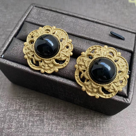 Vintage Palace Style Elegant Black Gold Earrings Clip