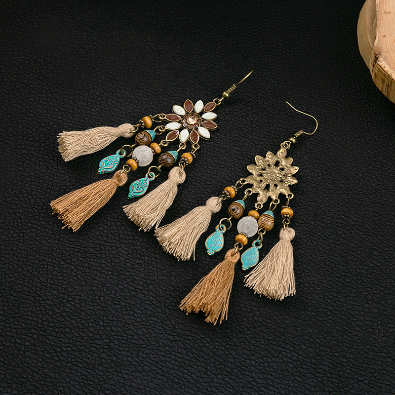 Boho Chic Tassel Flower Earrings