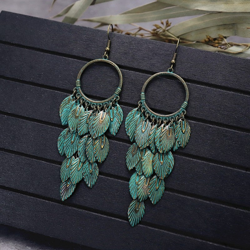 Bronze Leaf Tassel Earrings