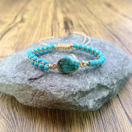Ethnic Style Woven Wire Bracelet for Women - Lake Blue Turquoise Bracelet