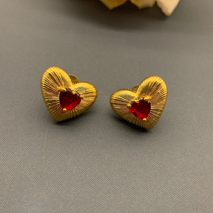 "Vintage Love Encounter" Heart-Shaped Red Crystal Earrings