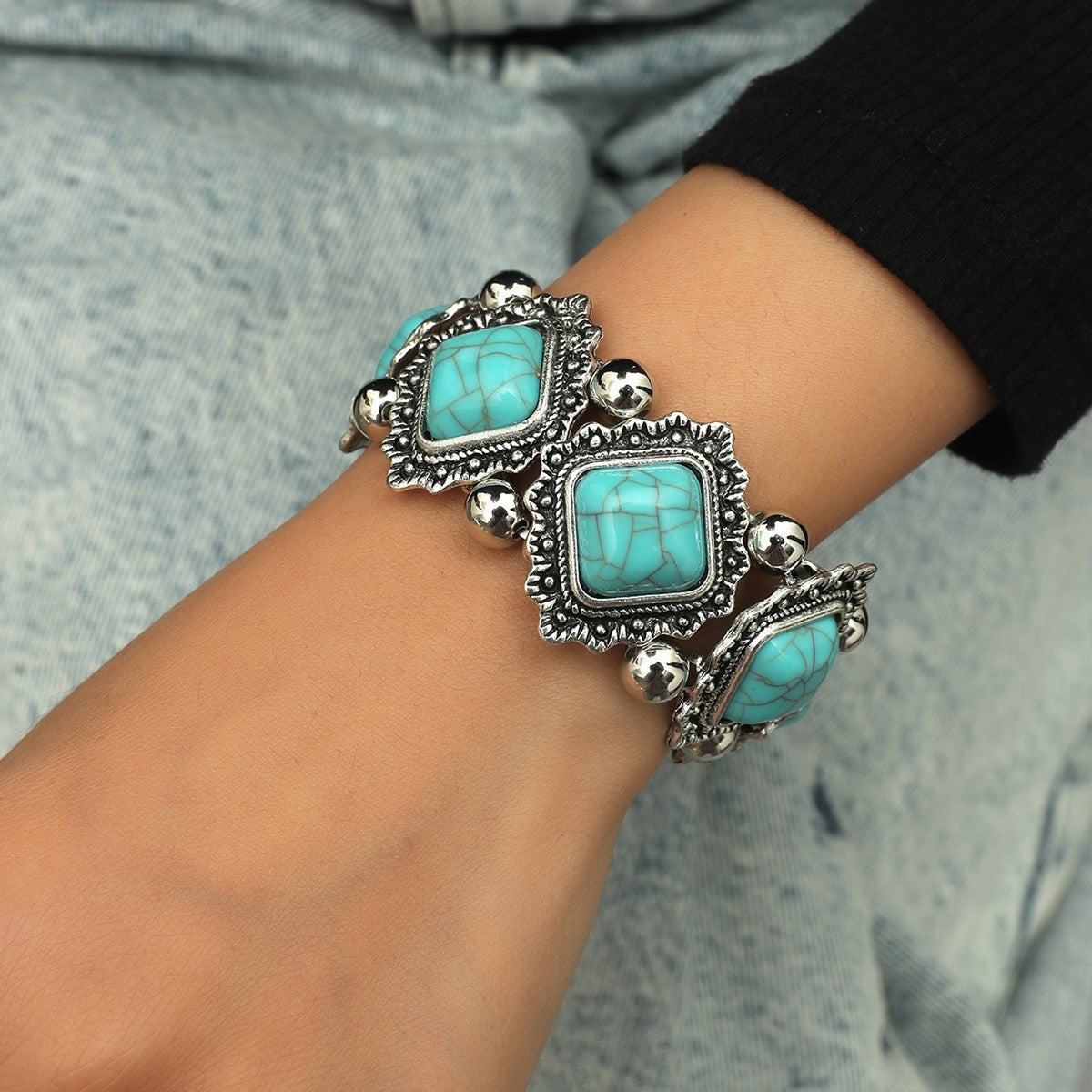 Ethnic Retro Turquoise Elastic Bohemian Bracelet