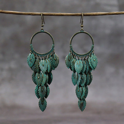 Bronze Leaf Tassel Earrings