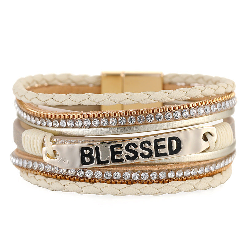 Ethnic Style PU Leather Hand Accessory with Alloy Accents Multi-layer Diamond-Set Bracelet (Unisex)