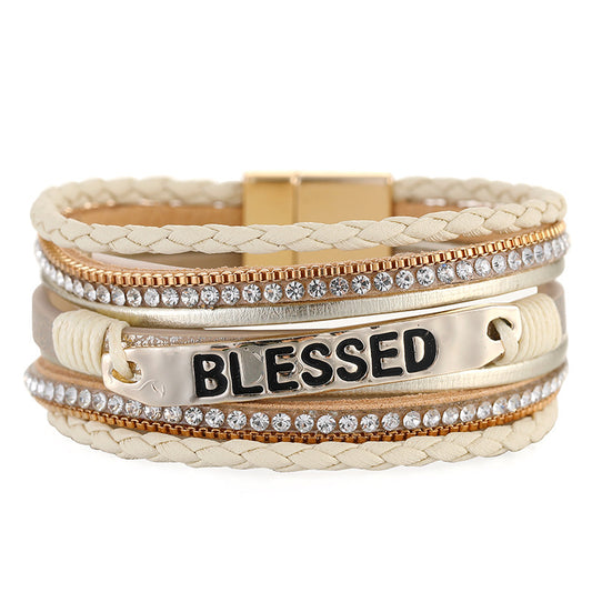 Ethnic Style PU Leather Hand Accessory with Alloy Accents Multi-layer Diamond-Set Bracelet (Unisex)
