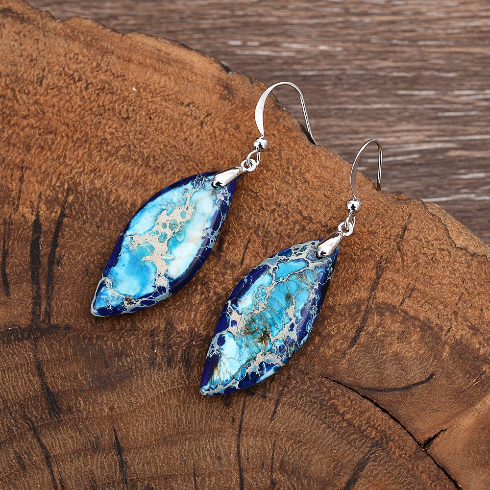 Colorful Imperial Jasper Leaf-shaped Earrings with Seed Bead Clasp