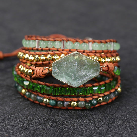 Natural Green Stone Beaded Bracelet with Handwoven Design