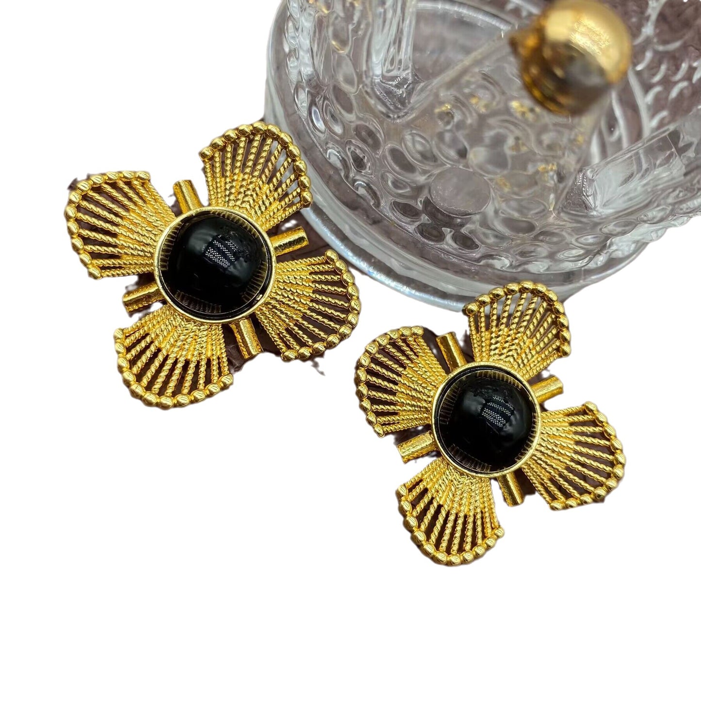 Gothic Noir Gold-Plated Carved Earrings
