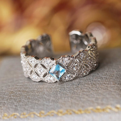 Swiss Night Sky Lace Ring with Blue Topaz