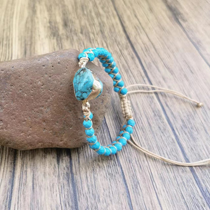 Ethnic Style Woven Wire Bracelet for Women - Lake Blue Turquoise Bracelet