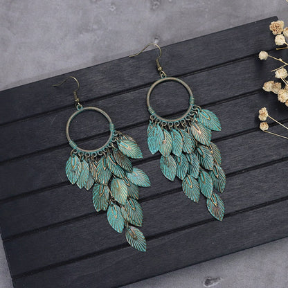 Bronze Leaf Tassel Earrings